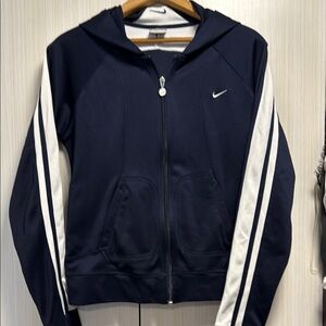 Nike Navy and White Zip-Up Hoodie